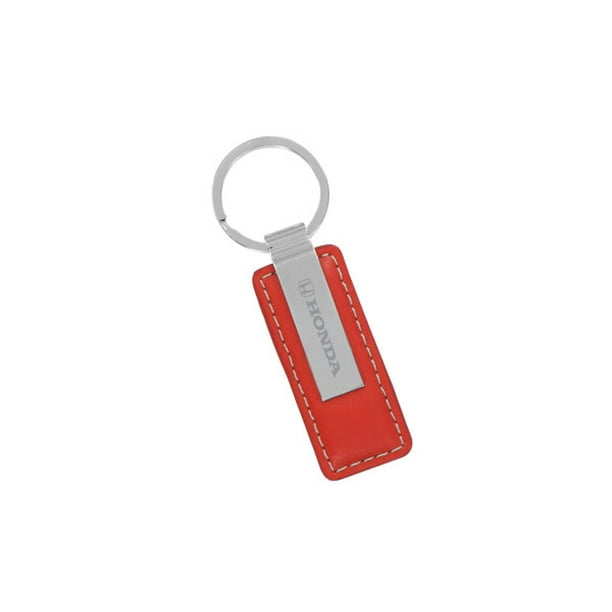 Acura Genuine Red Leather Rectangular Silver Logo Key Chain Fob Ring 